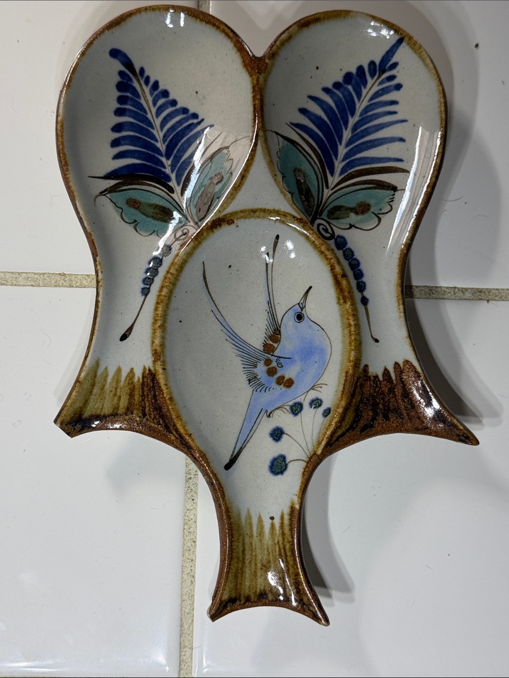 Ken Edwards Mexican TONALA POTTERY El Palomar 1spoon rest 🐈‍⬛ (chipped)